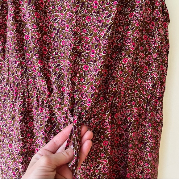 GAP Sleeveless Floral Midi Dress Medium Brown Boho Cottagecore Ruffle Tie Waist - Picture 7 of 15